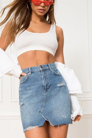 FREE PEOPLE We The Free Hallie Denim Mini Skirt in Midstone thumbnail 1