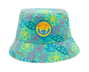 Disney parks Stitch Bucket Hat Floral Heart Pattern adult new summer blue cap thumbnail 1