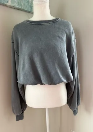 Zara Washed Slate Cropped Sweatshirt in Gray Small thumbnail 1