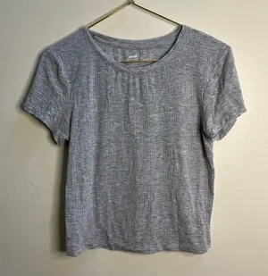 aerie Gray Ribbed Short Sleeve Crew‎ Tee thumbnail 1