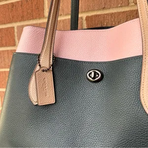 Coach Lora Carryall tote Colorblock in Pewter/Pine Green Aurora Multi Leather thumbnail 7