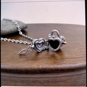 Heart message Box Locket Pendant silver tone chain necklace thumbnail 2