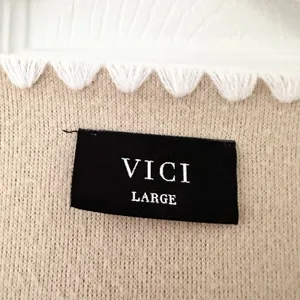 Vici Beige Fleece Scallop White Whipstitch Belted Cardigan Jacket Wrap Large thumbnail 7
