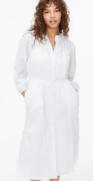 J. Crew Tie Waist Cotton‎ Voile Deck Blue Stripe Long Sleeve Midi Dress 6 thumbnail 1