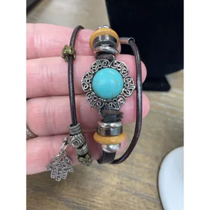 NY Turquoise stone Silver Necklace and turquoise stone leather Bracelet SKU 9687 thumbnail 10