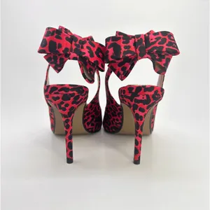 Betsey Johnson Remy Heels 7 Red Leopard Bow Pointed Toe Slingback Pumps Coquette thumbnail 3