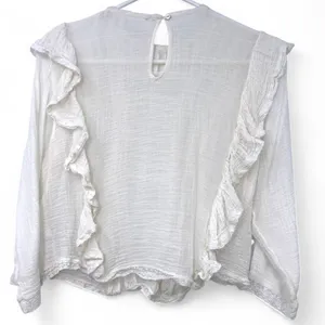 FREE PEOPLE | S| Jasmine Ruffle Blouse Top Gauzy Semi Sheer White Women's thumbnail 5