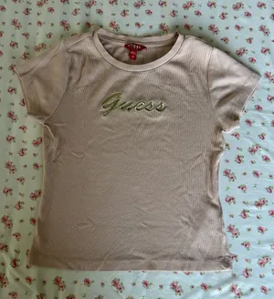 GUESS Blush Pink Short-Sleeve Logo Tee with Gold Embroidery thumbnail 1