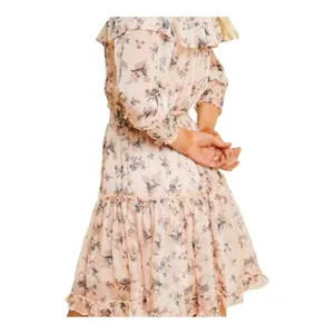 Hayden Los Angeles Floral Ruffle‎ Mini Dress Small Pink Smocked Off Shoulder thumbnail 14