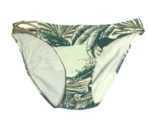 Aerie Bikini Bottom Brief Tropical Palm Print Gold Glitter Cut Outs Green L thumbnail 1