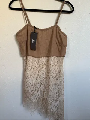 NWT Sans Souci S Ivory Nude Floral Lace Asymmetrical Y2K Fairycore Cami Tank Top thumbnail 4