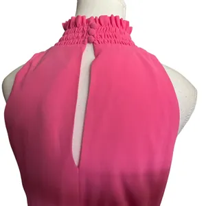 Alexa Admor Pink‎ Halter Maxi Dress Smocked Waist Ruffle Neck Sleeveless Size 4 thumbnail 4