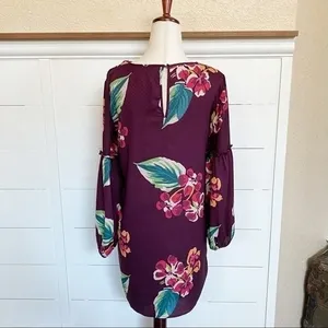 LOFT Womens Plum Purple Tropical Floral‎ Puff Sleeve Shift Dress XSP Petites thumbnail 10