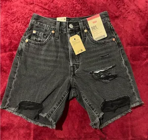 Levi's Charcoal Distressed‎ Denim Shorts thumbnail 1