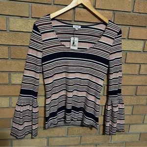 NWT Splendid Striped Flare Bell Sleeve Ribbed Knit Sweater Top Size Medium thumbnail 2