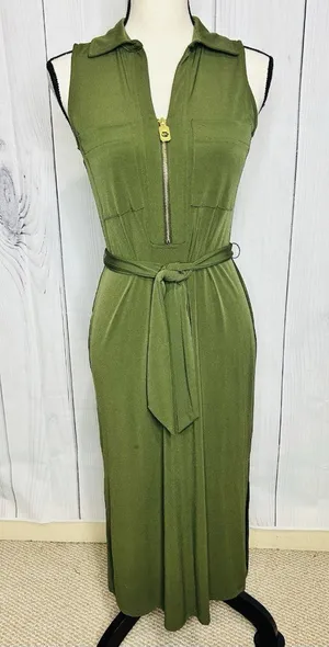 Michael Michael Kors Sleeveless Midi Dress with Belt Tie Olive Green Sz XS thumbnail 1