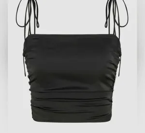 NWT Cider Black Satin Knotted Strap Square Neck Tank Top (XXS) thumbnail 1