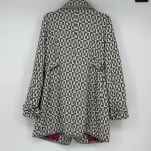 Tulle Geometric Tapestry Coat M Gray Ivory Double Breasted Mod Y2K Retro thumbnail 2