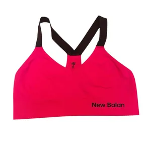 New Balance Seamless Racerback Sports Bra Pink Medium Yoga Gym Logo Flaw Top GUC thumbnail 3