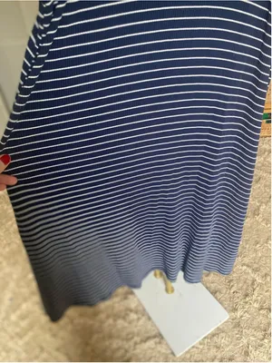 Old Navy Striped Ribbed Midi Dress Coastal Nautical Preppy Americana Classic L thumbnail 5