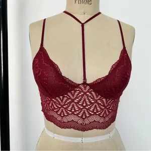 Elegant Lace Bralette in Burgundy thumbnail 1