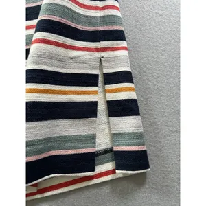 Loft Womens 12 (32/22)‎ Pencil Skirt Striped Blue Pink Textured Twill Split Hems thumbnail 2
