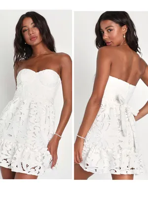 Lulus Majorly Cute White Crochet Lace Strapless Bustier Mini Dress Size Small thumbnail 2