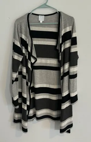 Sunday Open Front Cardigan Striped‎ Lightweight Sweater Knit Cover Up Large thumbnail 1