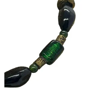 Chico's Chicos Collar Choker Necklace Black Leather Braid Green Black Glass Bead thumbnail 3