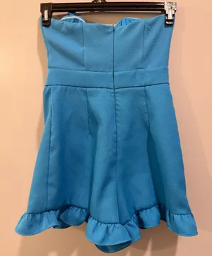 DO+BE Asymmetrical Ruffle Detail Strapless Romper Blue thumbnail 2