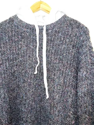 Aerie Cozy Gray Two-Tone Sweater Speckled Colorful Knit Hoodie thumbnail 2