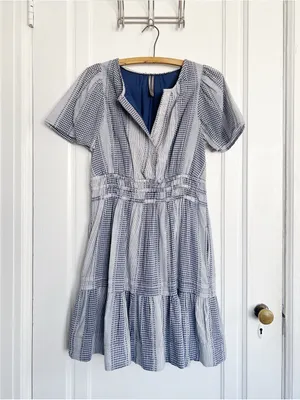 Anthropologie • The Somerset Gingham Mini Dress blue white checked cotton ruffle thumbnail 3