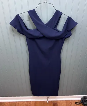 Lulus Navy Blue Sleeveless Bodycon Dress Criss Cross Off Shoulder S‎ thumbnail 1