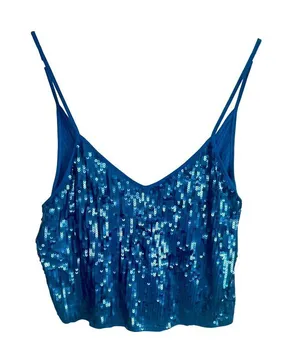 Blue Sequin Fairy Crop Tank Top Spaghetti Straps Butterfly Size M Express New thumbnail 1