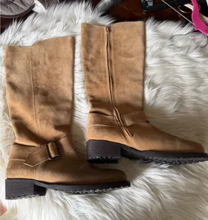 Sundance Tan Suede Knee High Boots with Buckle Detail thumbnail 1