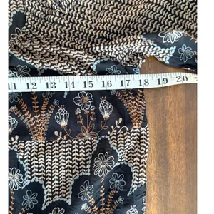 Boho Mixed Paisley Floral Print Ruffle Hem Tunic Top Black Blue Tan Tie Neck‎ thumbnail 8