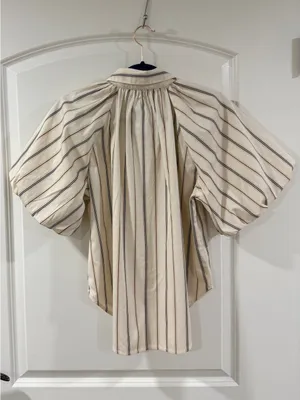 NWT Madewell Striped Puff Sleeve Button Front Blouse Medium Cotton Top thumbnail 6