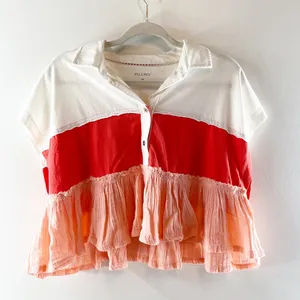 Pilcro Anthropologie Bonfire Rugby Collared Short Sleeve Peplum Top White XS thumbnail 2