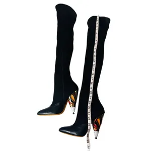 Givenchy Black Leather Suede Over Knee OTK Boots Printed Heel EU 38.5 thumbnail 12
