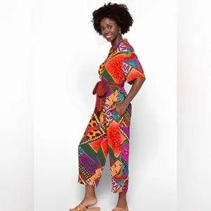Farm Rio NWT Dotted Patch Scarf Colorful Bold Jumpsuit Size Small thumbnail 3