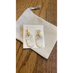 Kendra Scott Aragon Drop Earrings White Howlite Marble Gold Tone Oval Statement thumbnail 2