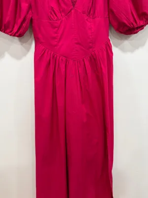 Abercrombie & Fitch Fuchsia Puff Sleeve Maxi Dress Smocked Back Cottagecore Size XS thumbnail 4