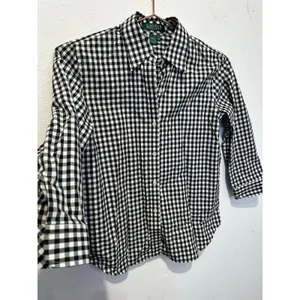 LAUREN RALPH LAUREN Black White Checkered Gingham 100% Cotton Button Up Shirt 0 thumbnail 7