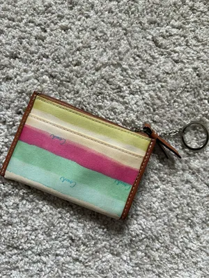 Vintage Coach Rainbow Coin Purse Striped Canvas Key Pouch thumbnail 4