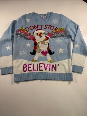 No Boundaries Ugly Christmas Sweater'Don't Stop Believin' Santa Crewneck Sweater thumbnail 2