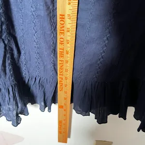 Vtg Y2k 2000s Midi Skirt Large Navy Blue Ruffles Embroidered 100% Cotton thumbnail 5