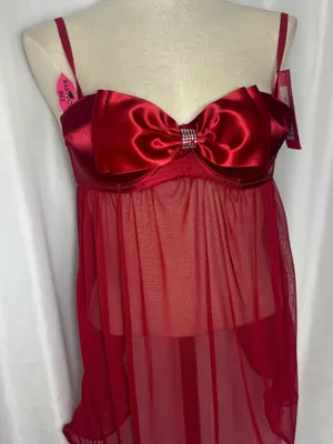 Betsey Johnson lingerie Y2K style babydoll 2 piece Red Satin Mesh Bow Small NWT thumbnail 3