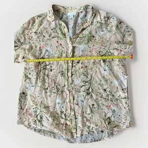 J. Jill Floral Cream Red‎ Green Peach Button Down Shirt Top S Cotton Silk thumbnail 7