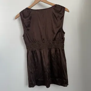 Express‎ Y2K Small Silk Blouse Peplum Babydoll Office Goblin Cinch Waist Brown thumbnail 3