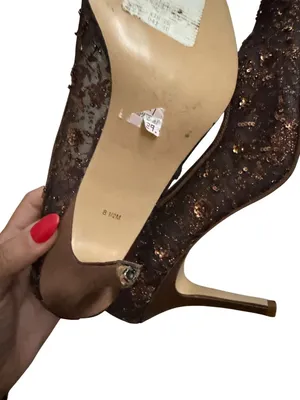 LORD & TAYLOR Brown Embellished Beaded Floral Heels Size 8.5 thumbnail 3